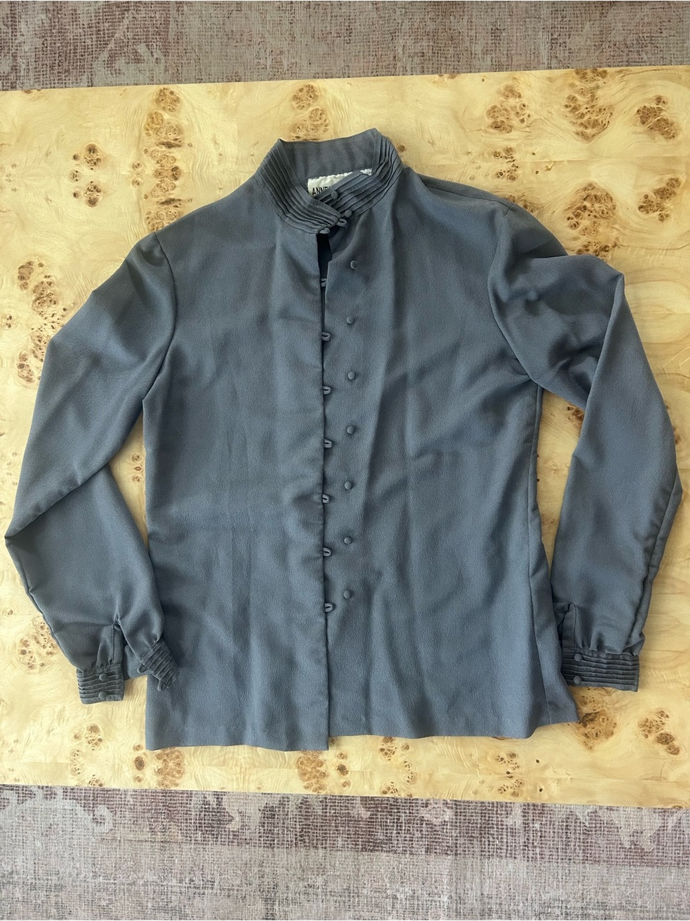 Vintage 1980s Anne Klein for New Perspectives Gray Blue High Neck Blouse: size 8